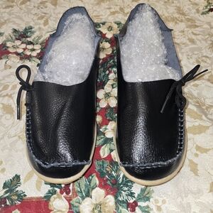 Socofy Womens 10 Med EUR 41 Leather Moc Slip On Driving Loafer Black Shoe Loafer